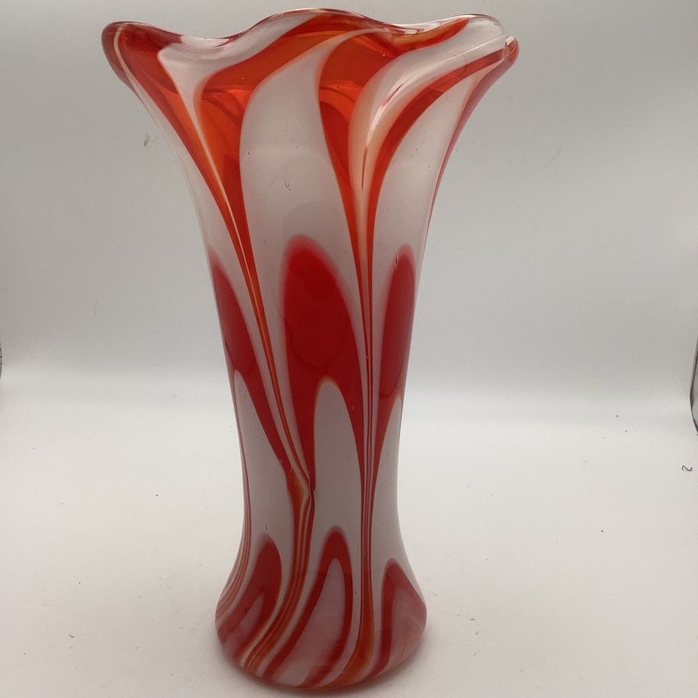 Red and White Swirl Glass Vase
